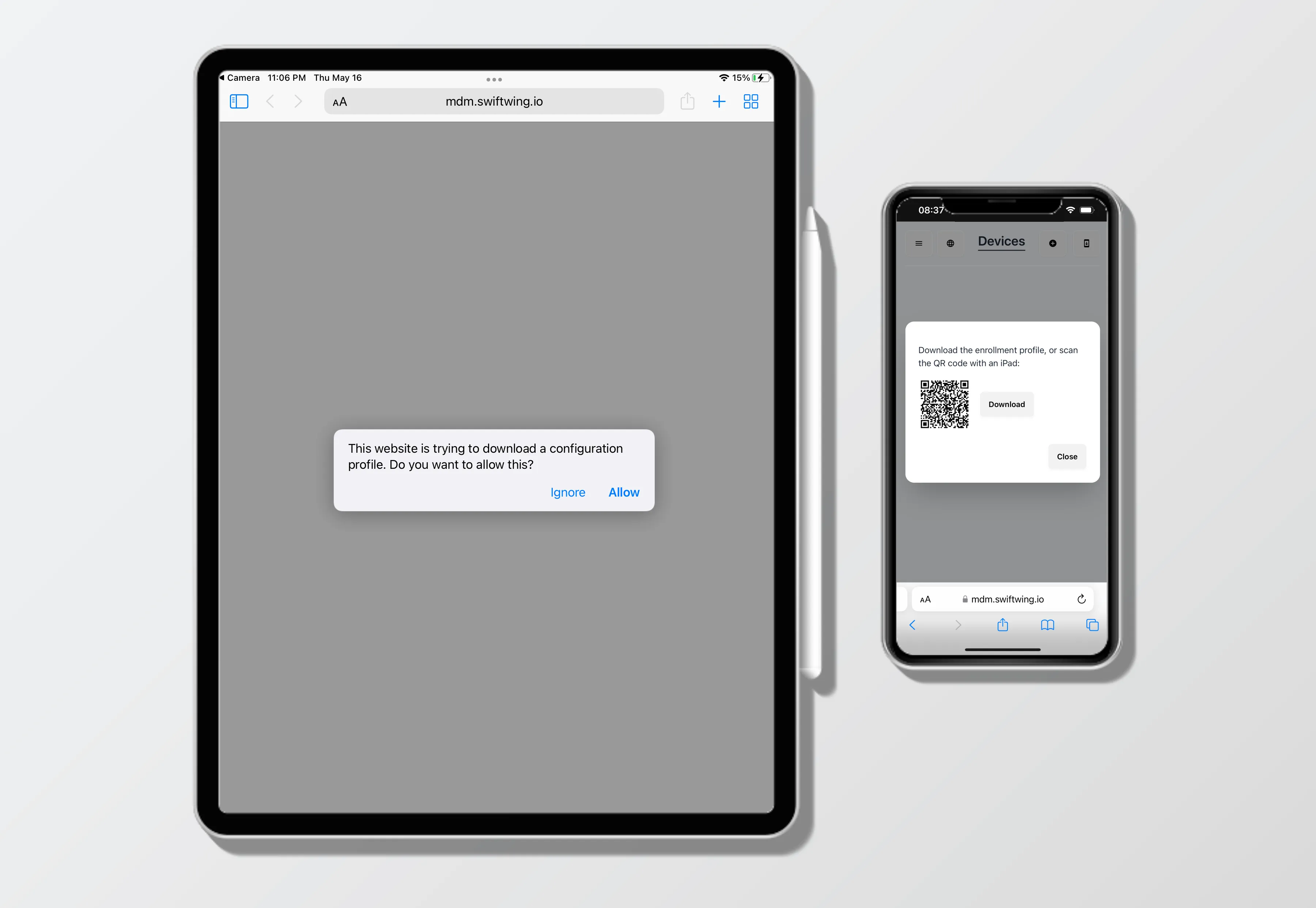 Enrollment flow from mobile device to iPad image