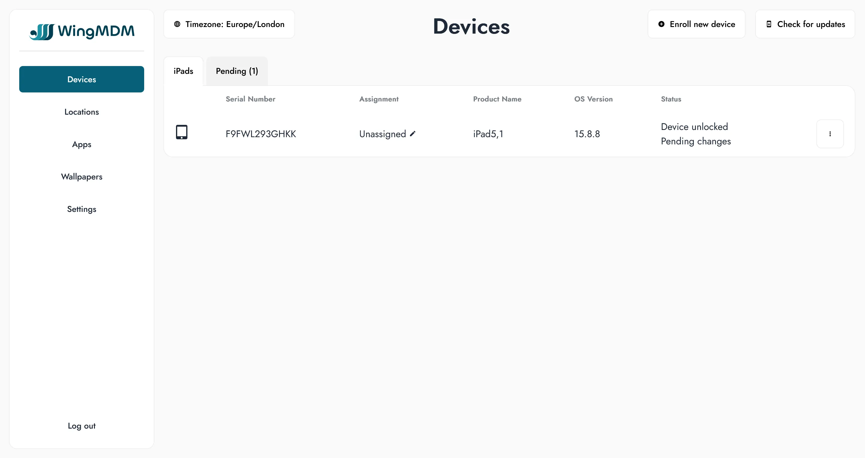 Screenshot of device view