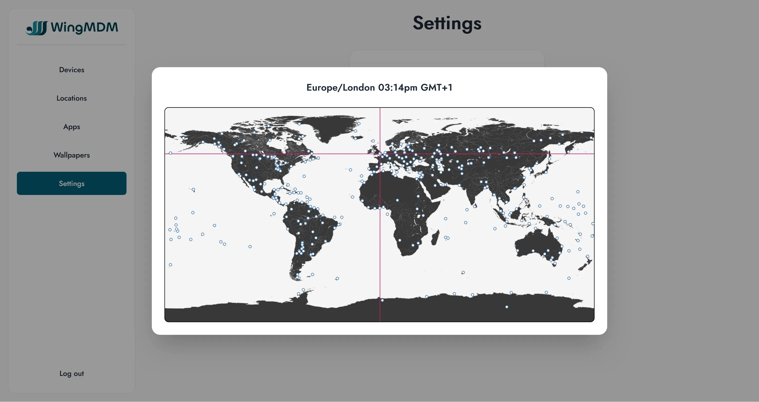 Screenshot of timezone picker