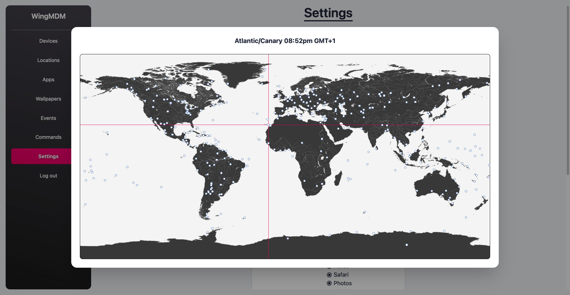 Screenshot of timezone picker